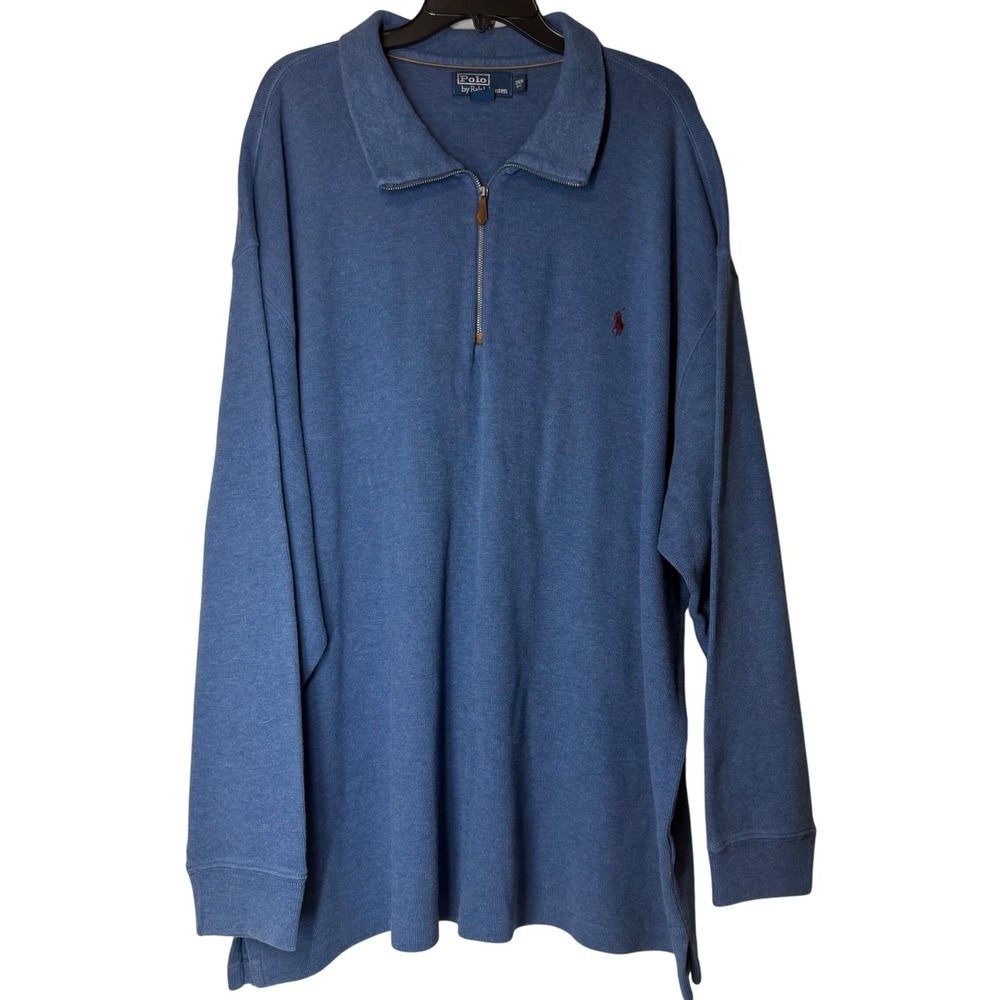 VTG 90s Polo Ralph Lauren Mens 3XB Big Blue Quarter Zip Long Sleeve Pullover Top